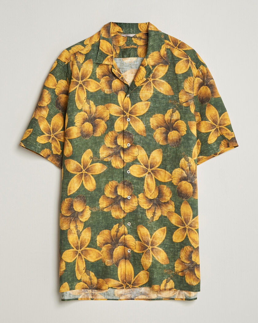 Stenströms Flower Printed Short Sleeve Linen Shirt Green – Vert