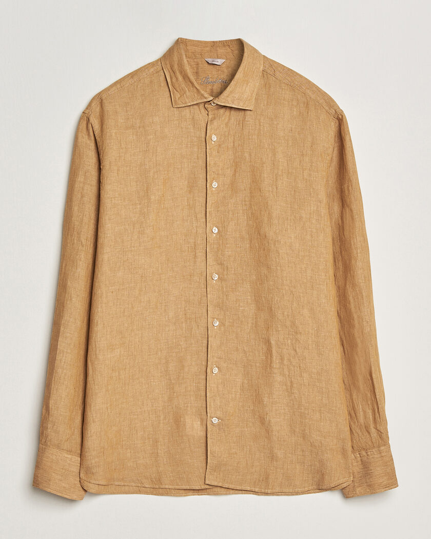 Stenströms Regular Fit Cut Away Linen Shirt Light Brown – Marron