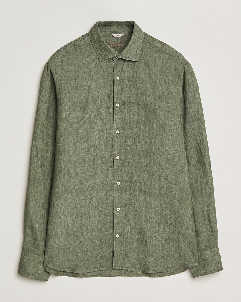 Stenströms Regular Fit Cut Away Linen Shirt Green – Vert