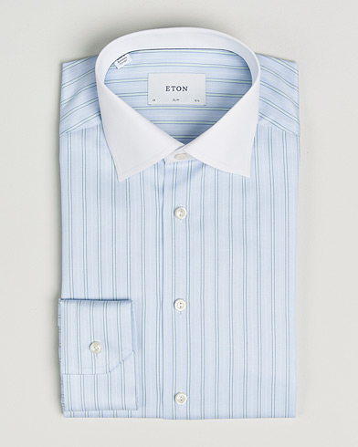 Eton Slim Fit Signature Twill Striped Shirt Light Blue – Bleu