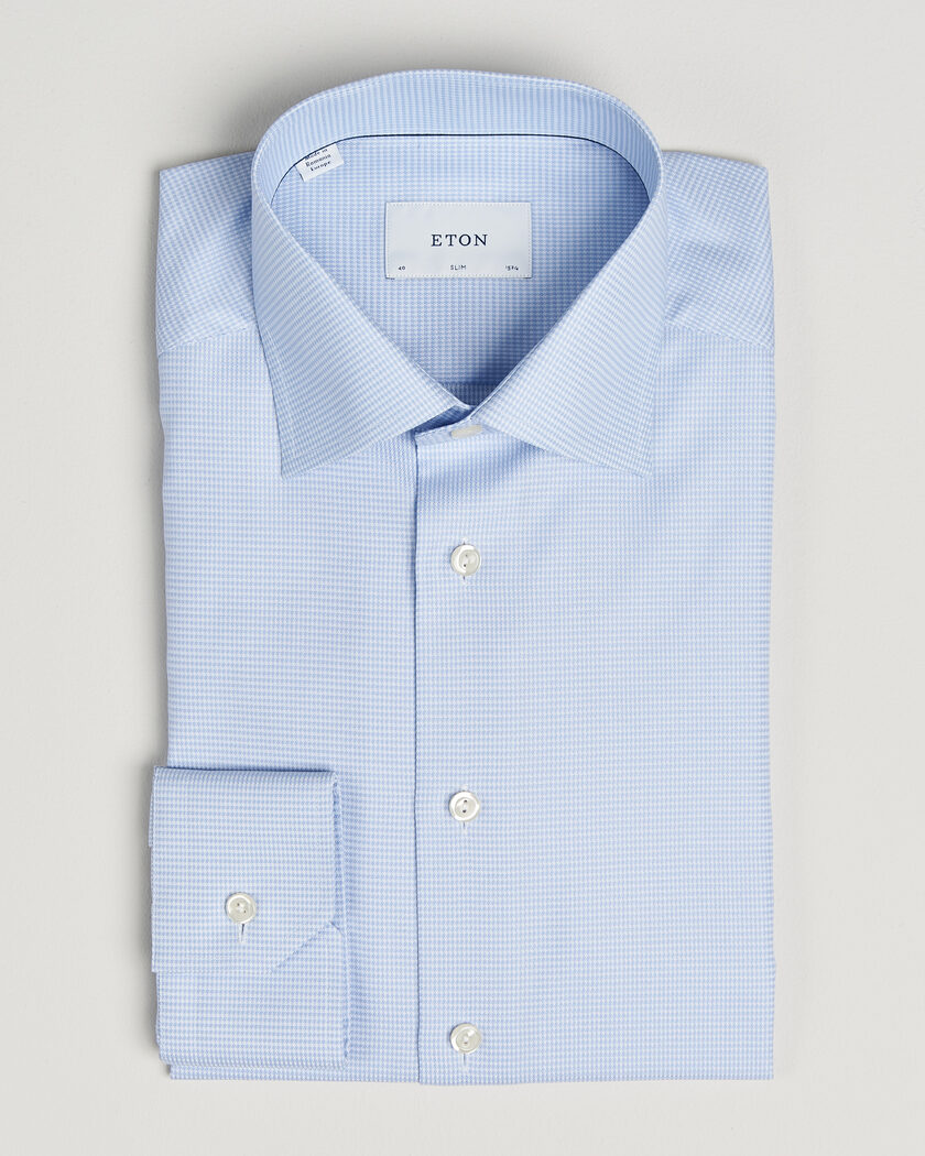 Eton Slim Fit Signature Twill Houndstooth Shirt Light Blue – Bleu