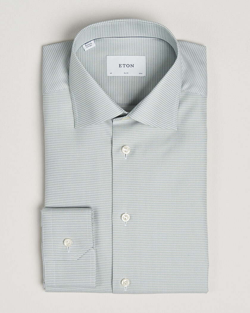 Eton Slim Fit Signature Twill Houndstooth Shirt Light Green – Vert
