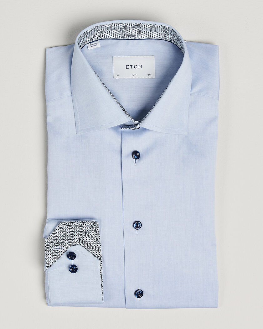 Eton Slim Fit Signature Twill Contrast Shirt Light Blue – Bleu