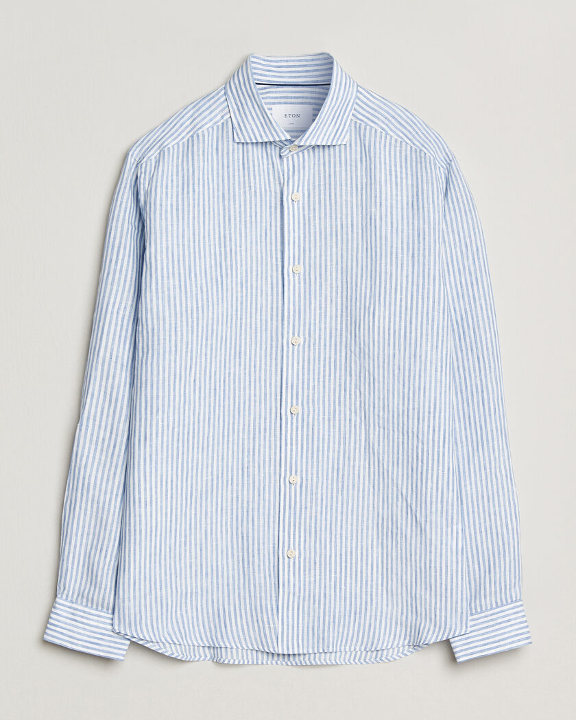 Eton Casual Fit Striped Linen Shirt Light Blue – Bleu