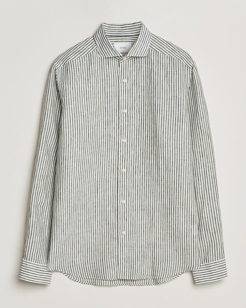 Eton Casual Fit Striped Linen Shirt Dark Green – Vert