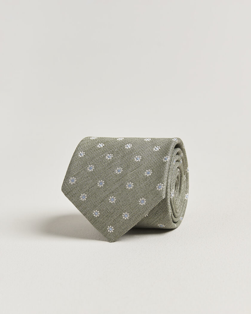 Eton Floral Linen Silk Tie Light Green – Vert