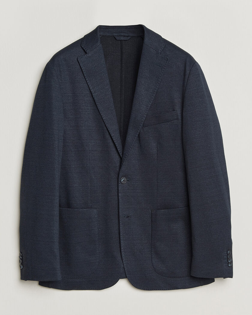 Eton Linen Jersey Herringbone Blazer Navy Blue – Bleu