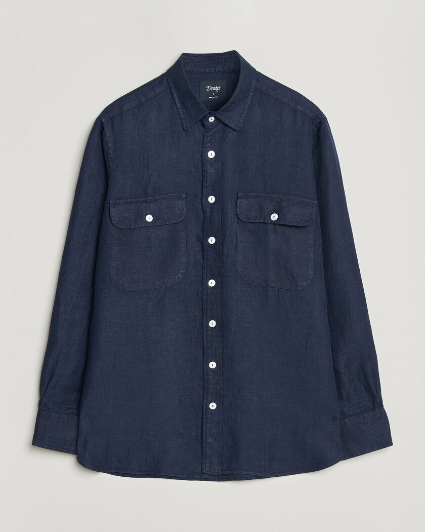 Drake's Linen Twill Deep Pocket Work Shirt Navy – Bleu
