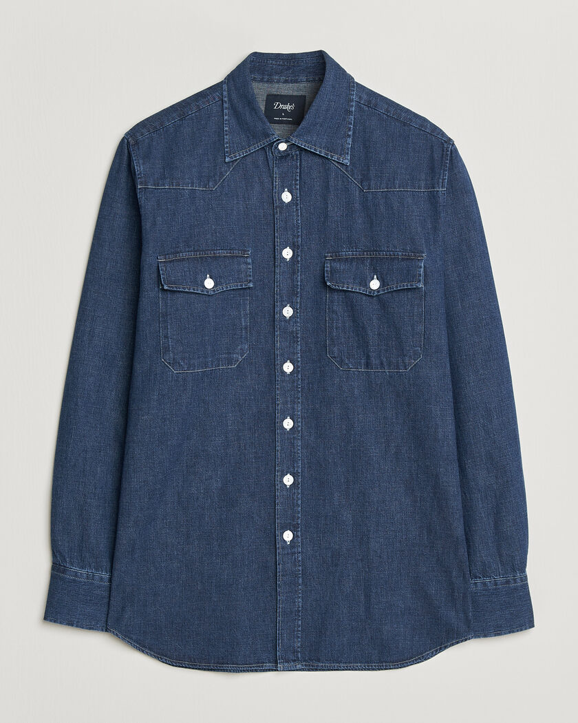 Drake's Light Denim Western Shirt Stone Wash – Bleu