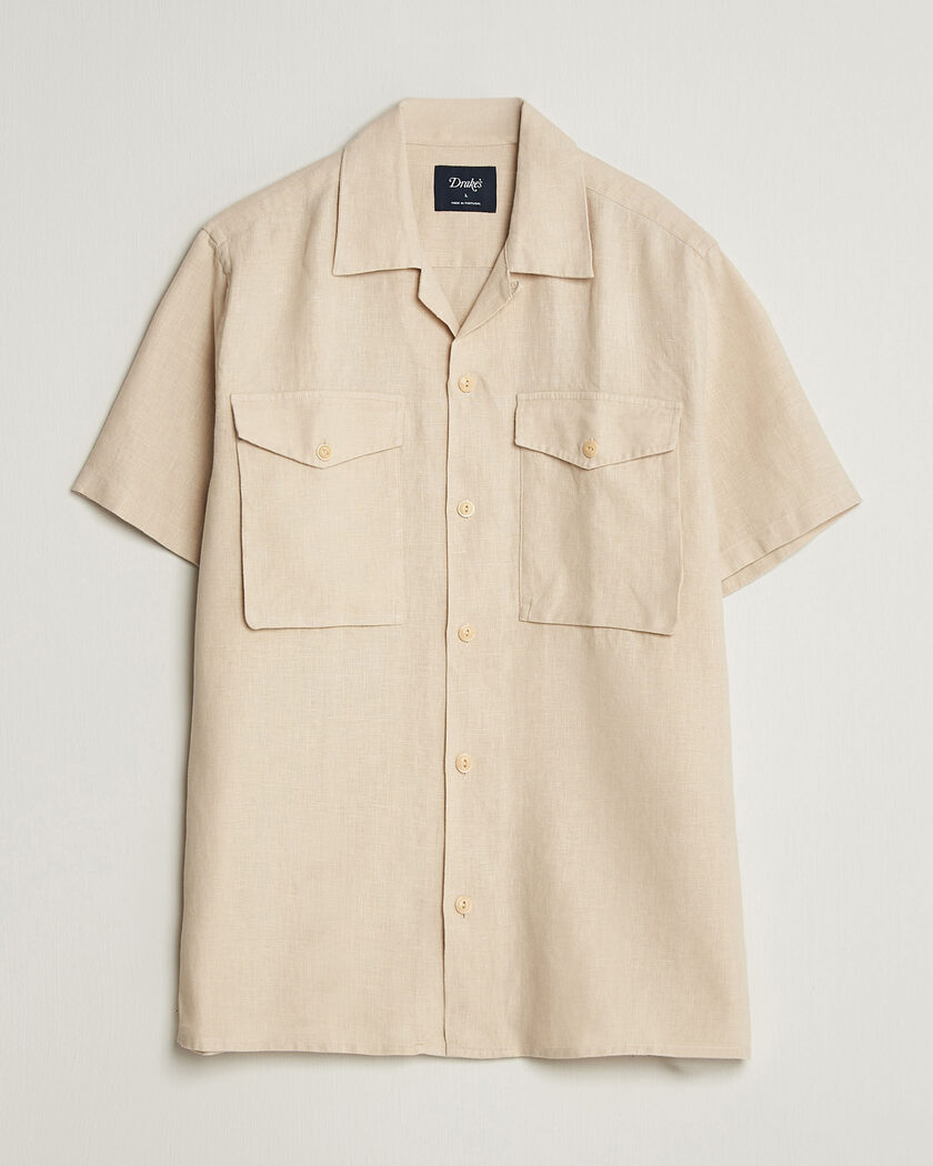 Drake's Military Short Sleeve Camp Collar Shirt Ecru – Blanc