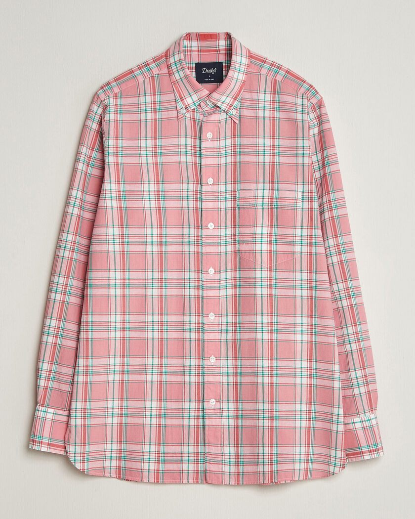Drake's Madrass Checked Button Down Shirt Pink – Rose