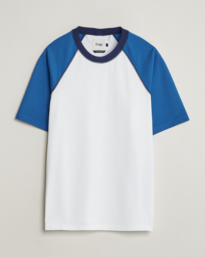 Drake's Two Tone Raglan T-Shirt White/Blue – Blanc