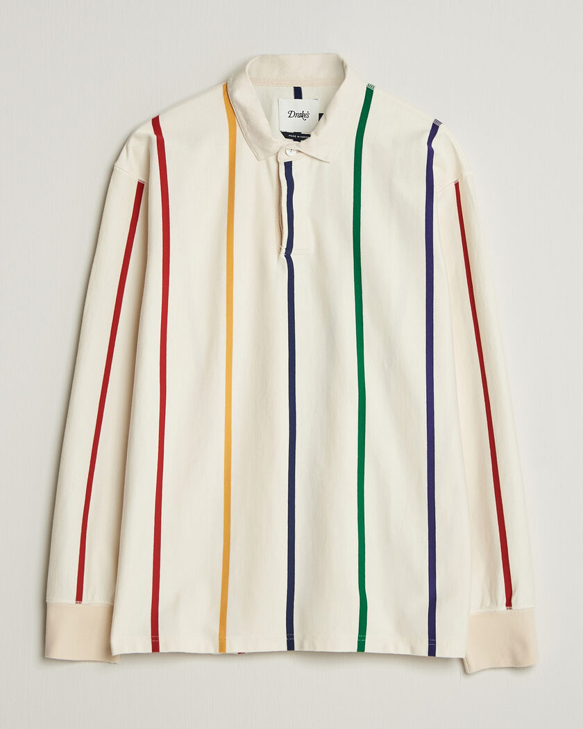 Drake's Colourful Vertical Stripe Rugby White – Blanc