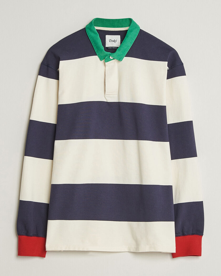 Drake's Dual Block Stripe Rugby Whie/Navy – Blanc