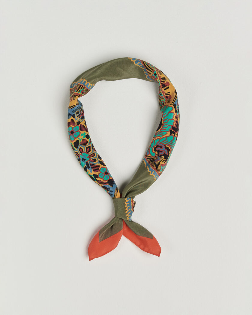 Drake's Paisley Print Crepe Silk Bandana Olive – Vert