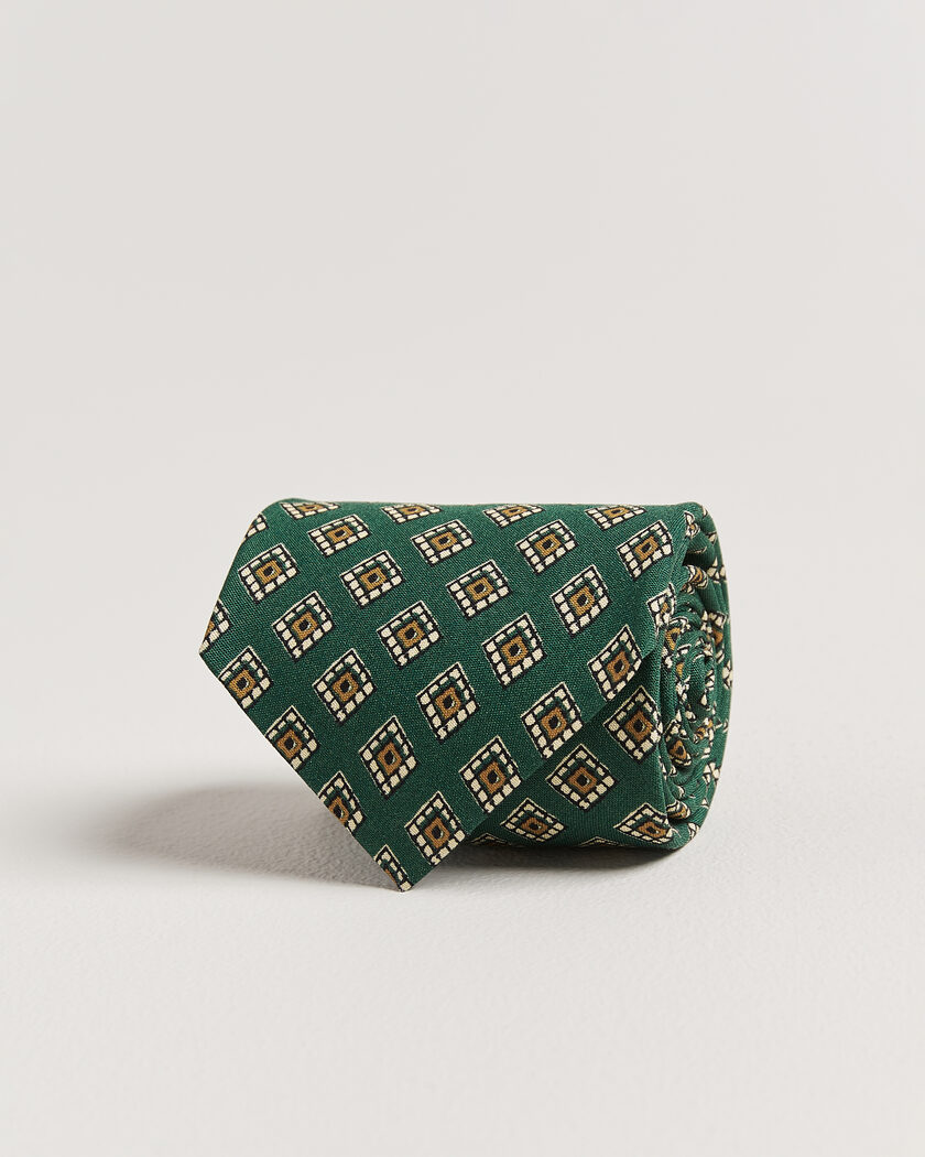 Drake's Tile Medallion Habotai Silk Tie Green – Vert