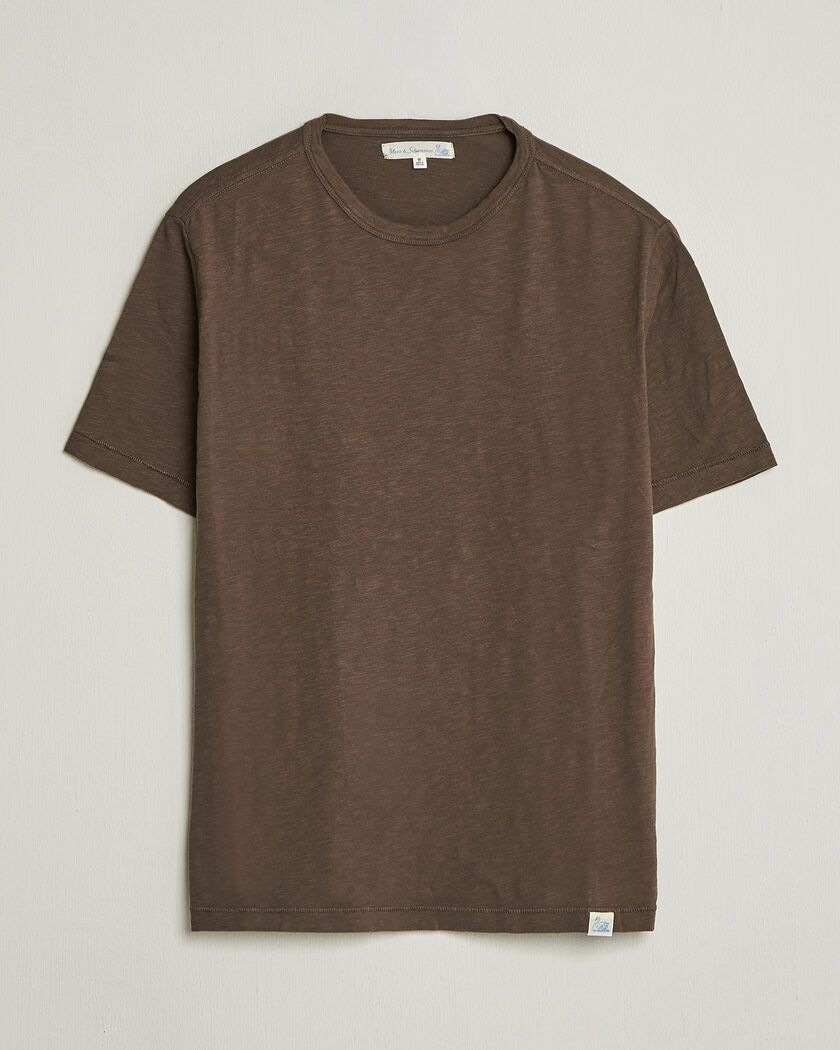 Merz b. Schwanen Organic Pima Cotton Slub Crew Neck T-Shirt Chocolate – Marron