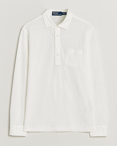 Polo Ralph Lauren Long Sleeve Linen Polo Deckwash White – Blanc