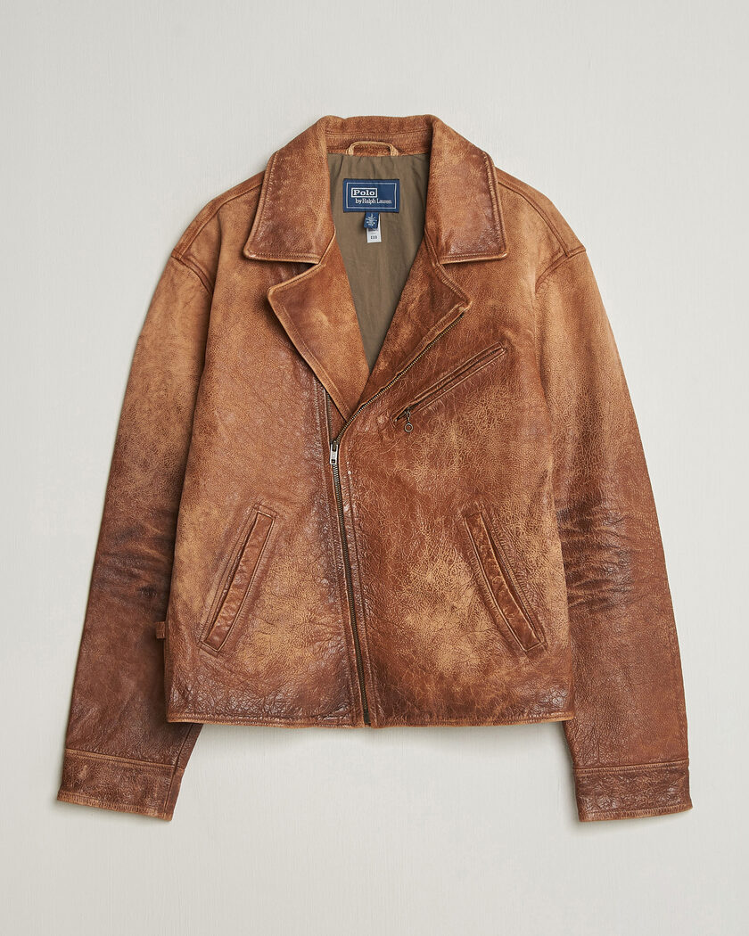 Polo Ralph Lauren Cow Leather Moto Jacket Brown – Marron