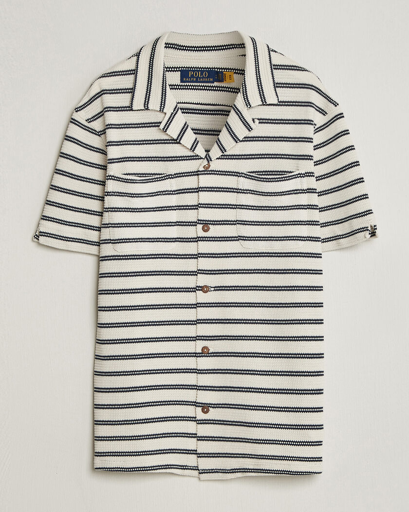 Polo Ralph Lauren Knitted Camp Shirt Pale Cream/Newport Navy – Blanc