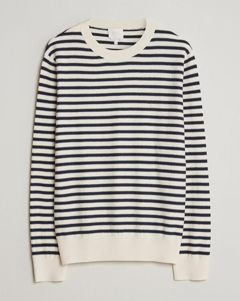 A.P.C. Paul Striped Knitted Sweater Ecru/Dark Navy – Bleu