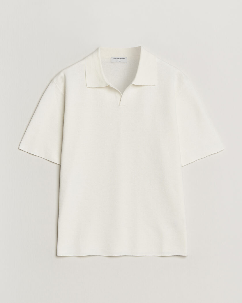 Tiger of Sweden Maelon Cotton/Linen Knitted Polo Pure White – Blanc