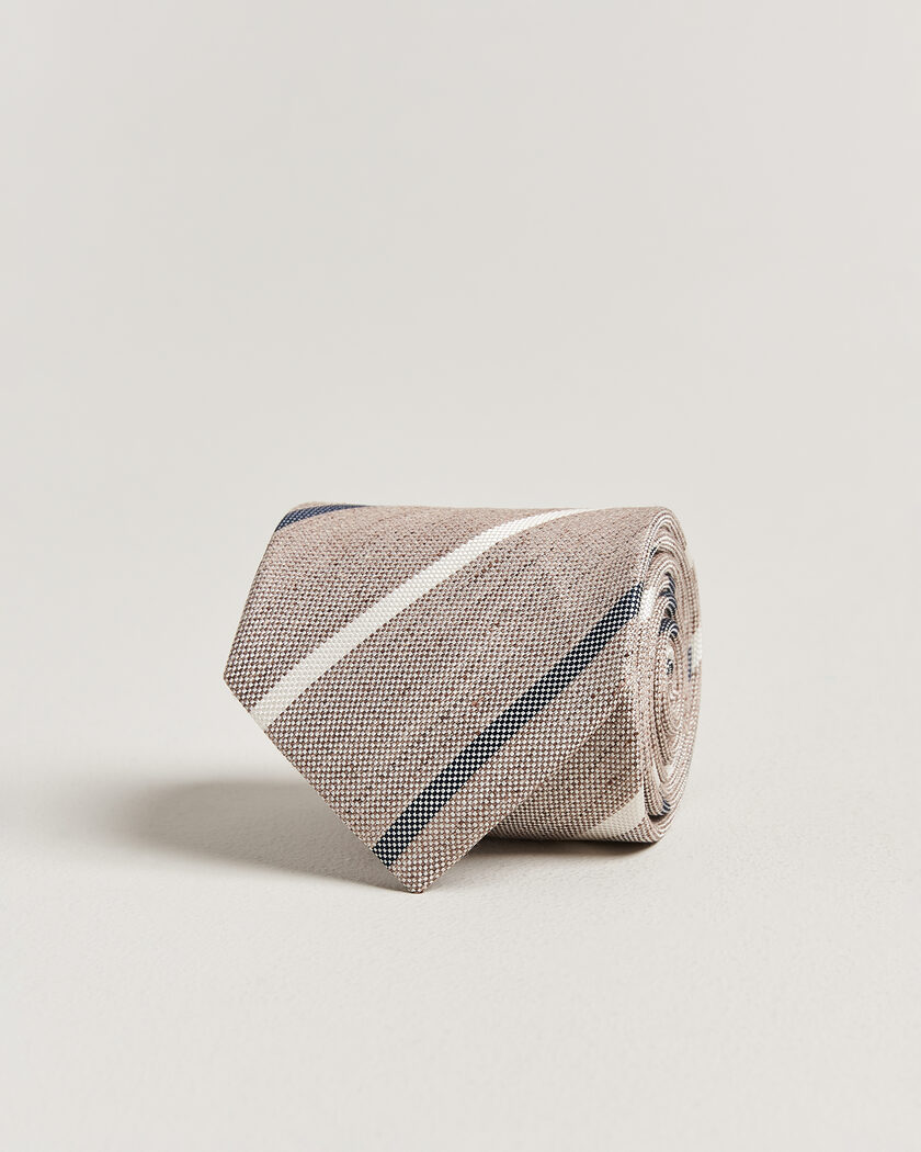 Amanda Christensen Silk/Linen 8cm Striped Tie Brown – Marron