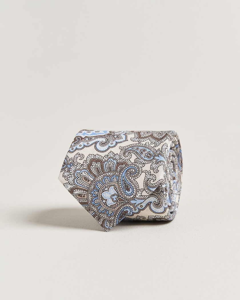 Amanda Christensen Linen 8cm Paisley Tie Cream – Blanc