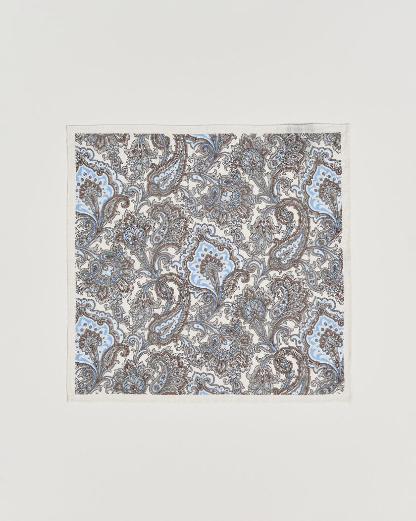 Amanda Christensen Linen Large Paisley Pocket Square Cream – Blanc
