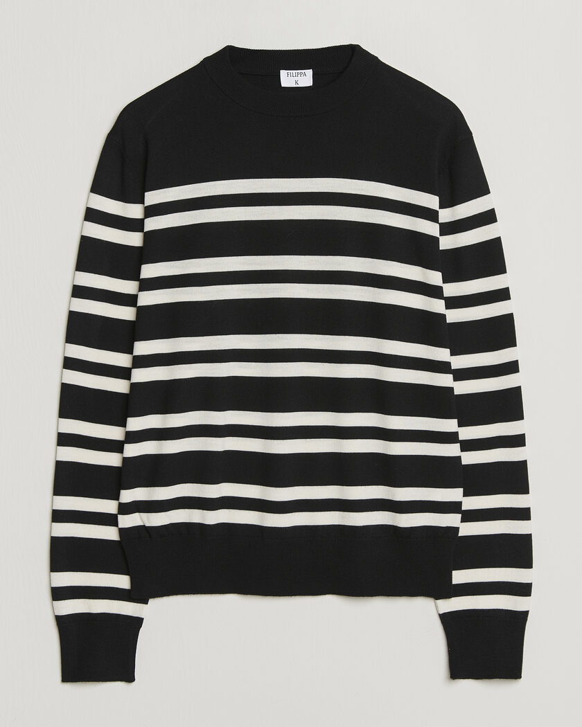 Filippa K Merino Knitted Striped Sweater Black/White – Noir