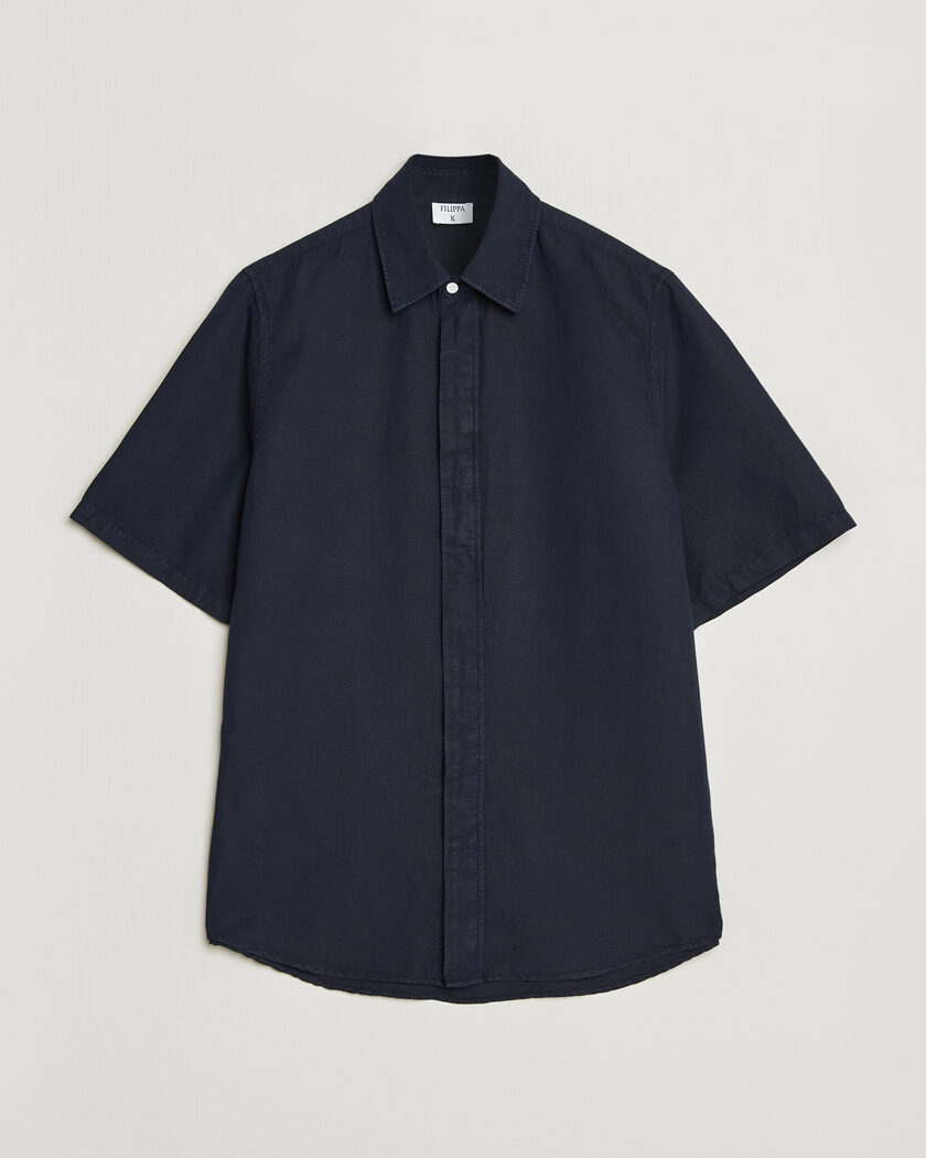 Filippa K Cotton/Linen Short Sleeve Shirt Navy – Bleu