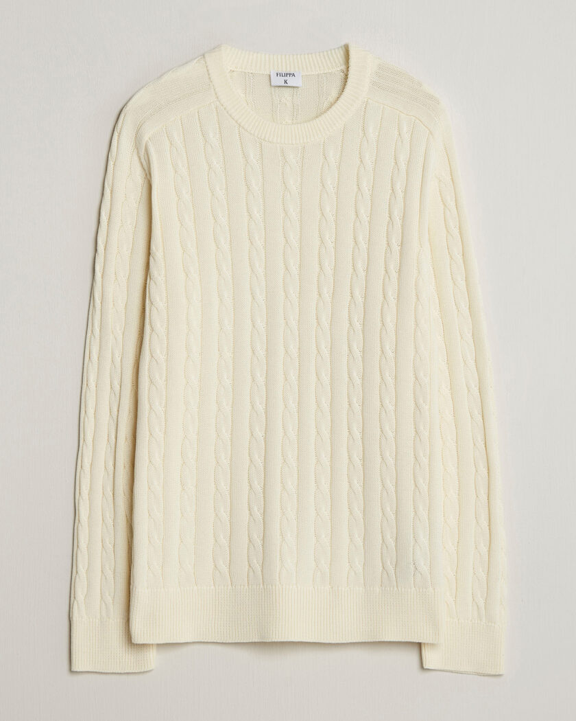 Filippa K Cotton Cable Crew Neck Sweater Calico White – Blanc