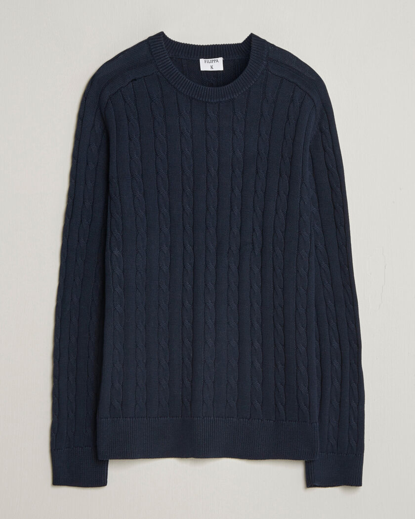 Filippa K Cotton Cable Crew Neck Sweater Navy – Bleu