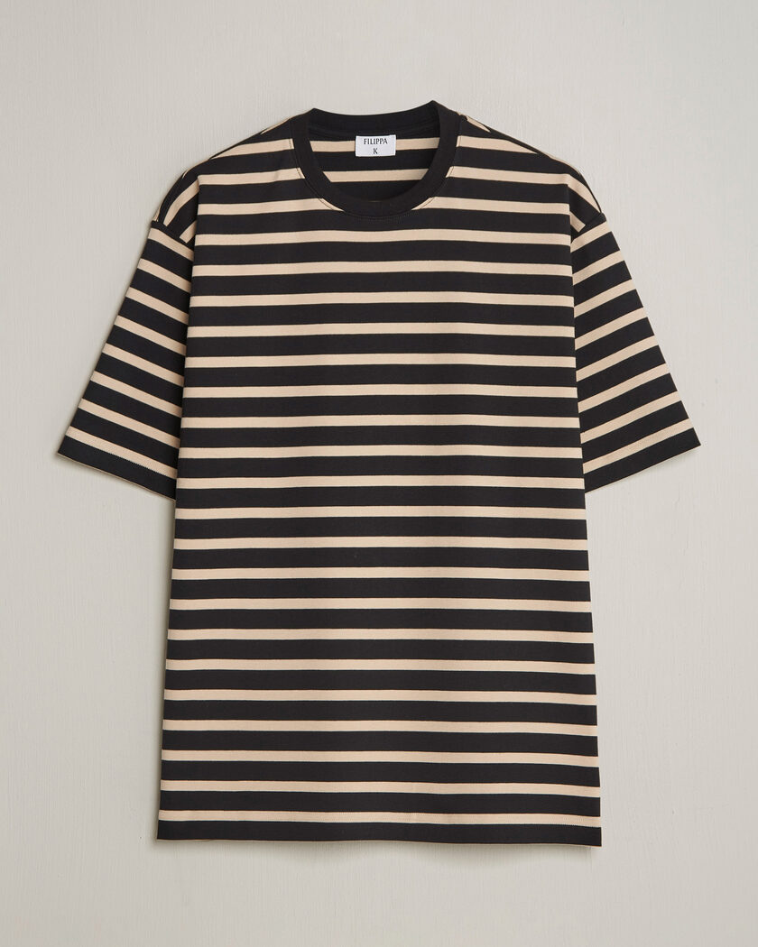 Filippa K Striped Crew Neck T-Shirt Black/Pearl – Noir