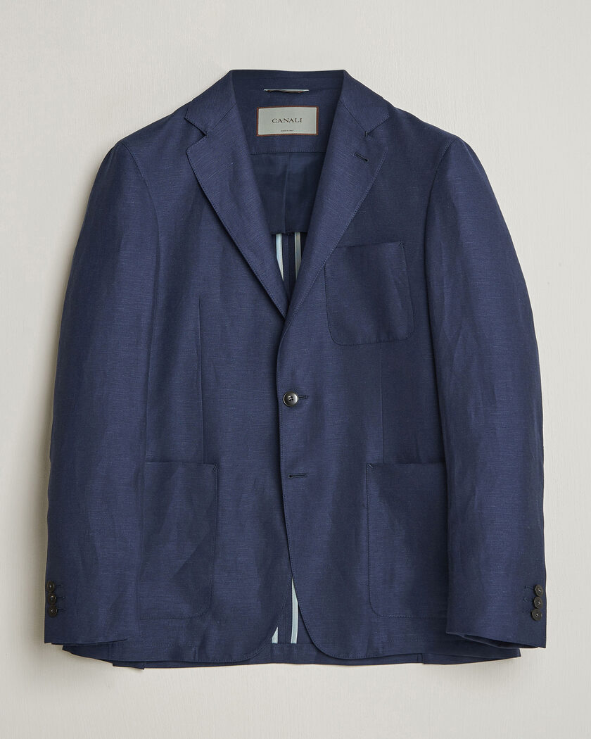 Canali Unconstructed Wool/Linen Blazer Dark Blue – Bleu