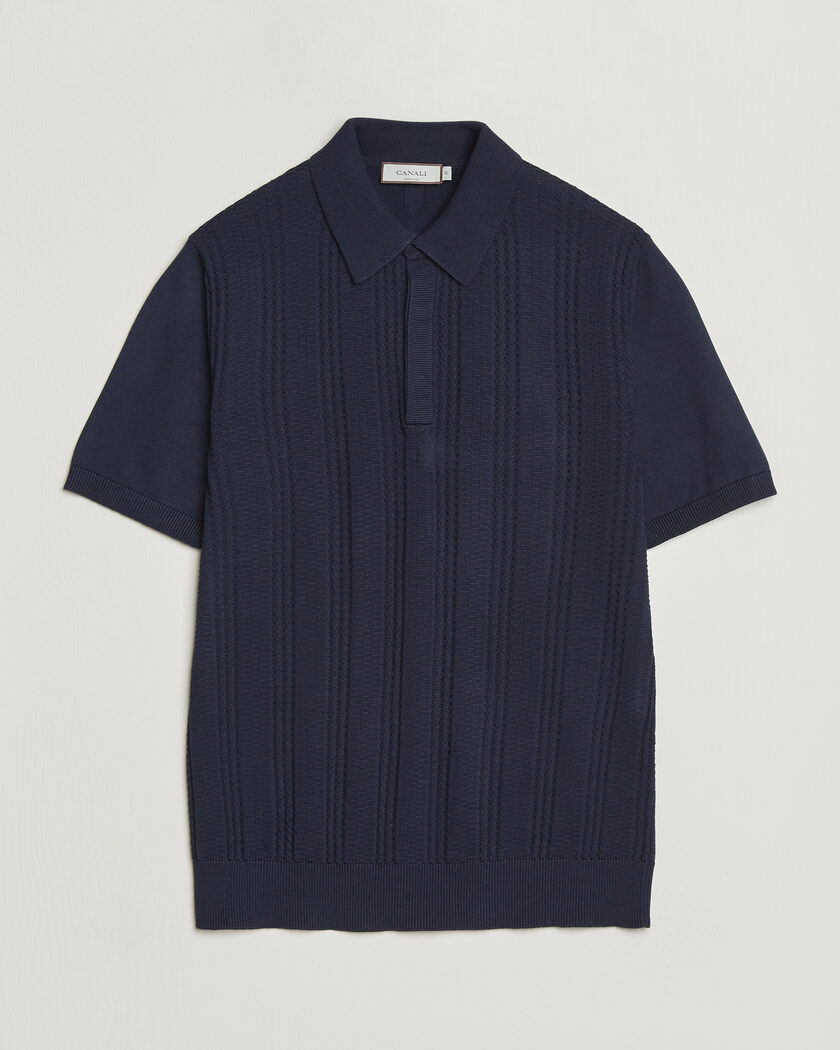 Canali Jacquard Short Sleeve Polo Navy – Bleu