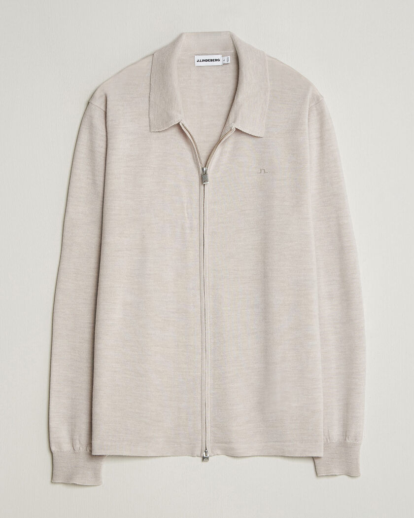 J.Lindeberg Kaleb Merino Cardigan Moonbeam Melange – Beige