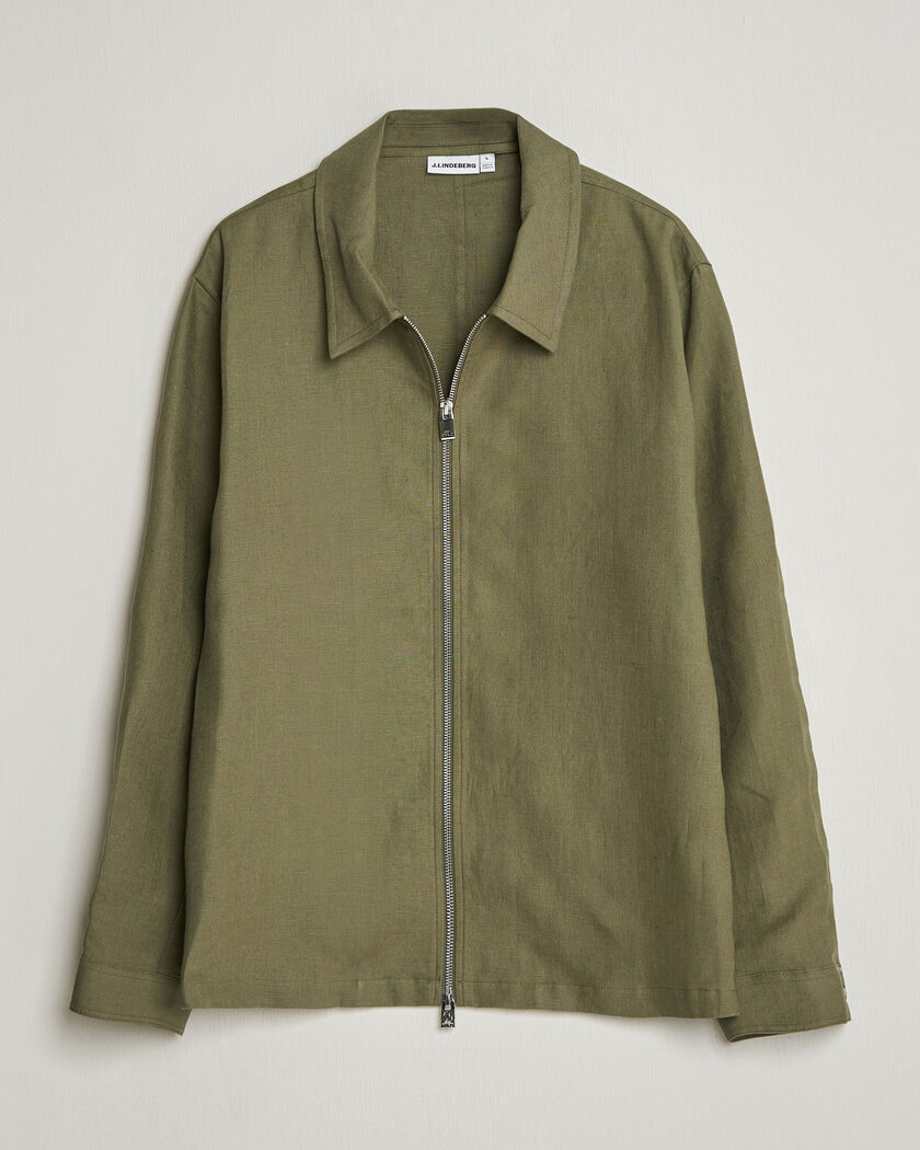 J.Lindeberg Julius Drape Linen Overshirt Kalamata – Vert