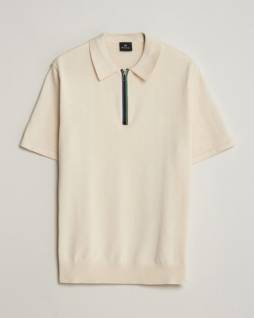 PS Paul Smith Cotton Knitted Half Zip Polo Off White – Blanc