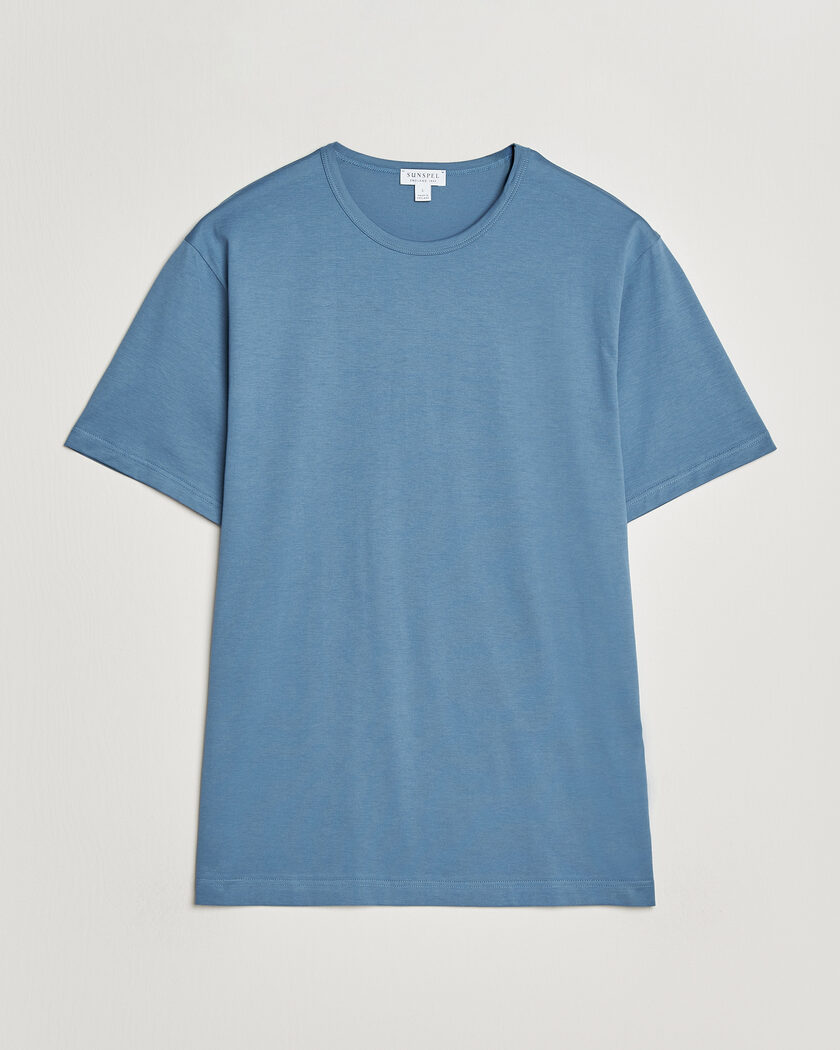 Sunspel Crew Neck Q82 Cotton T-Shirt Air Force Blue – Bleu