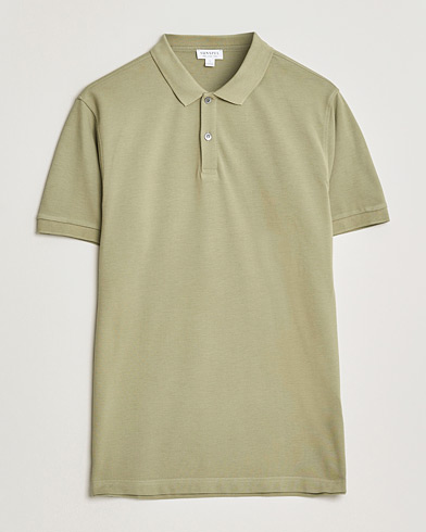 Sunspel Supima Cotton Short Sleeve Pique Polo Pistachio – Vert