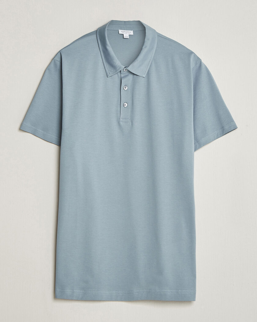 Sunspel Cotton Jersey Polo Stone Blue – Bleu