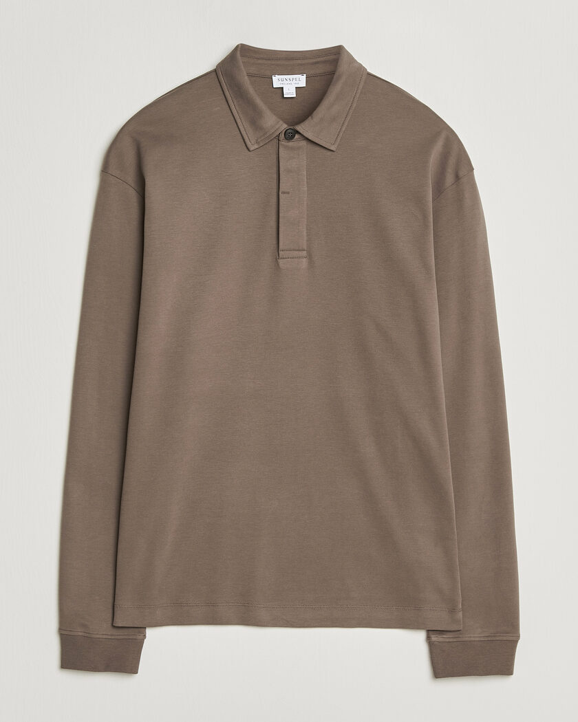 Sunspel Heavy Weight Supima Cotton Long Sleeve Polo Dark Cedar – Marron