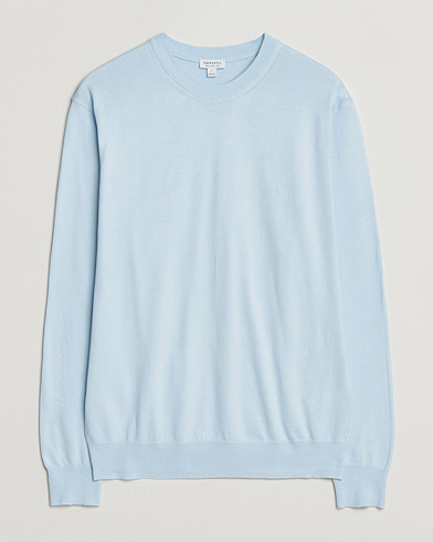 Sunspel Lightweight Knitted Cotton Crew Pastel Blue – Bleu