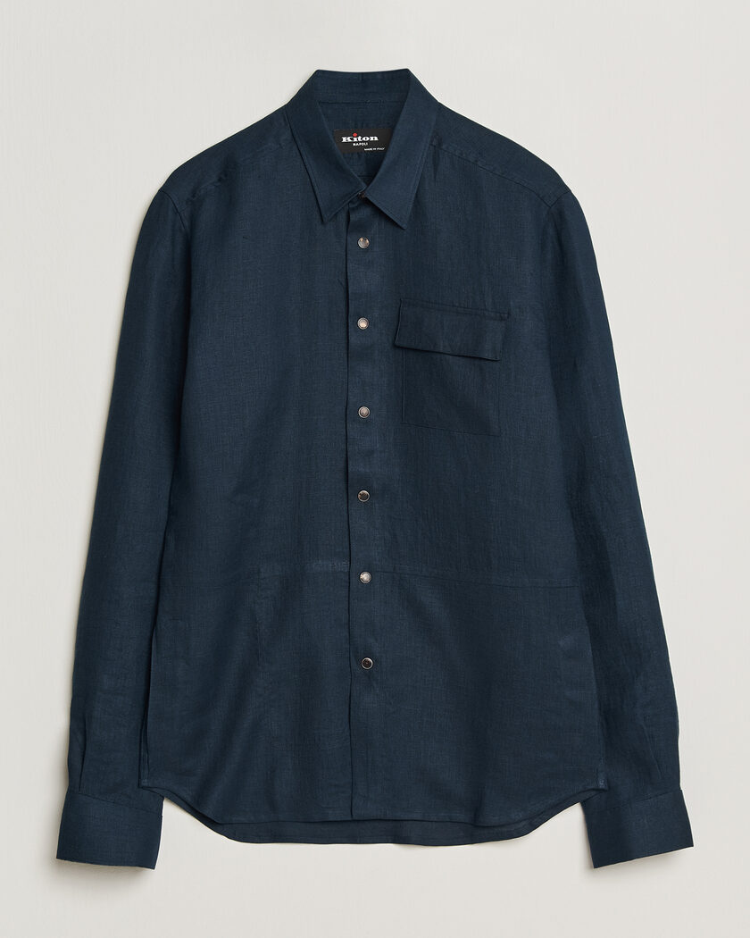 Kiton Linen Overshirt Navy – Bleu