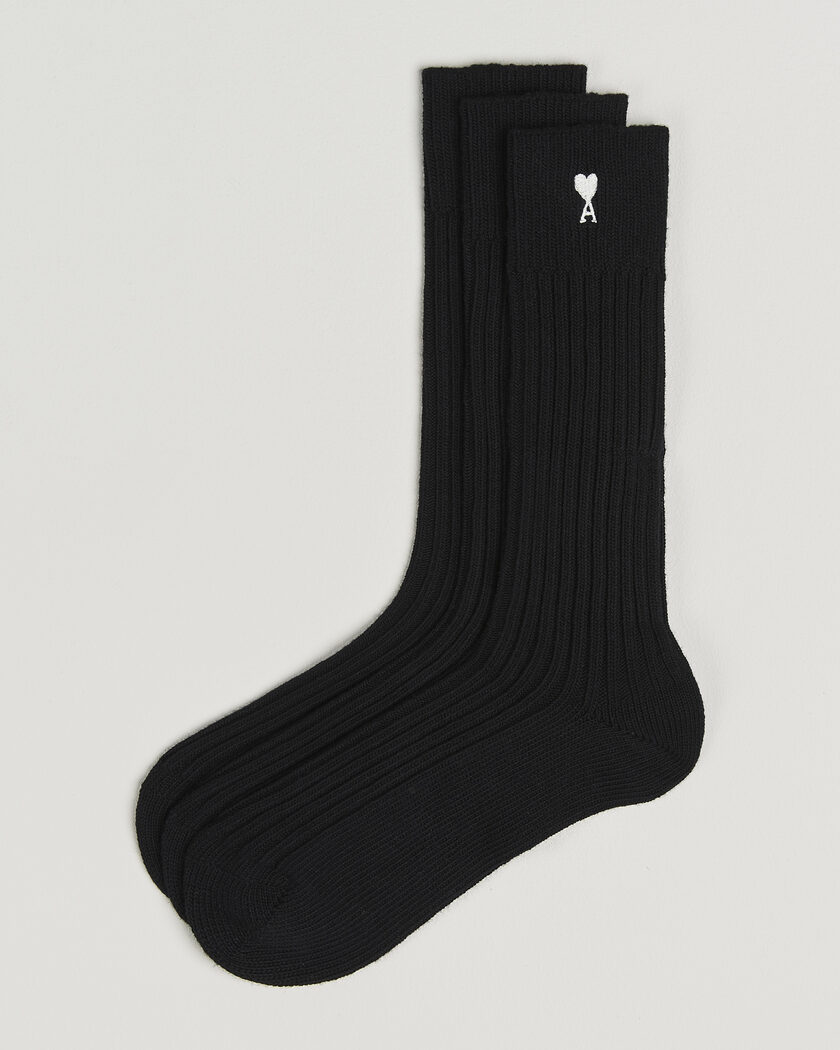 AMI 3-Pack Heart Logo Cotton Socks Black – Noir