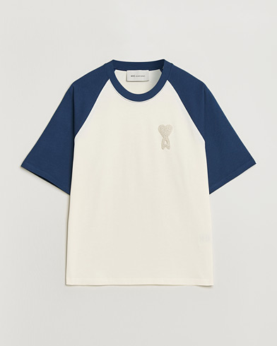AMI Knitted Heart Logo T-Shirt Creme/Navy – Bleu
