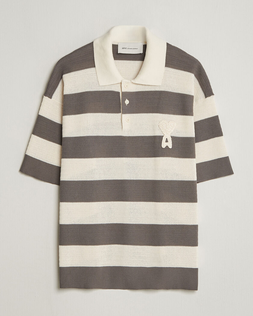 AMI Striped Polo White/Grey – Blanc