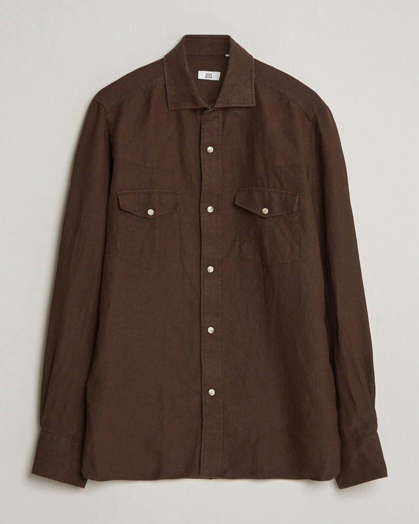 100Hands Two Pocket Western Linen Shirt Chocolate – Marron