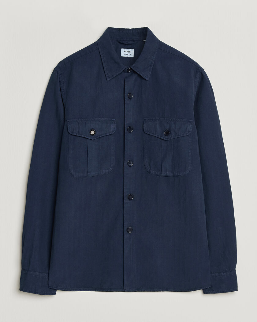 Aspesi Double Pocket Overshirt Navy - Taille: S - Coloeur: Bleu
